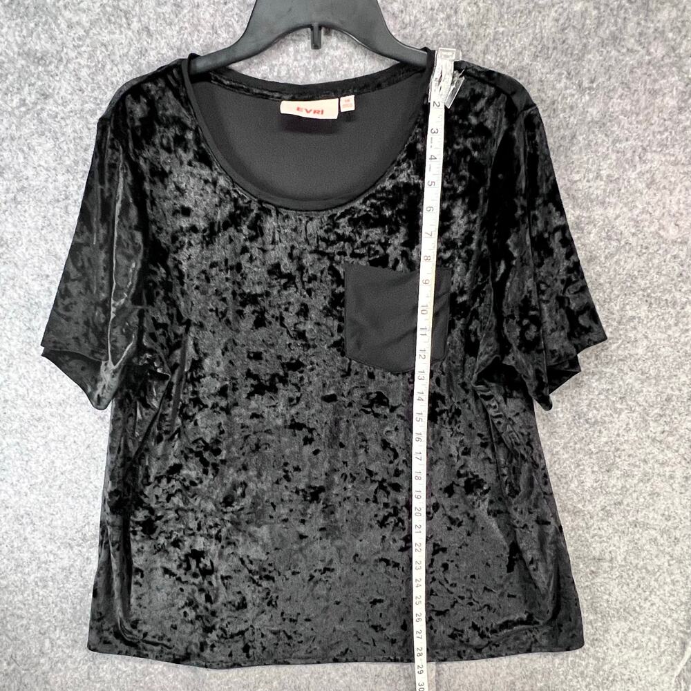 Evri Tee Top Womens 1X Black Crushed Velvet Short Sleeve Shirt Casual Whimsygoth - Picture 7 of 14